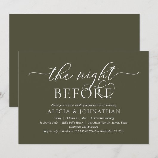 De avond voor de bruiloft, modern repetitiediner v kaart (Voorkant / Achterkant)