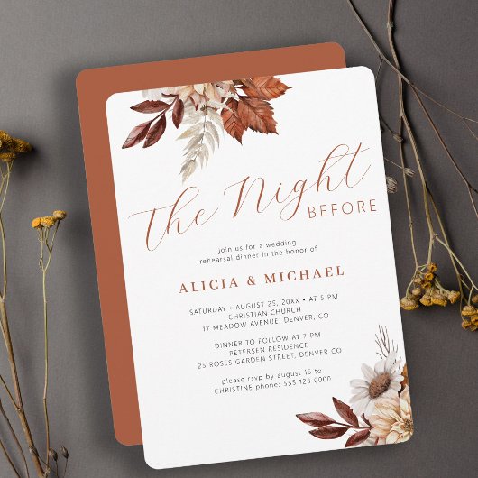 De avond voor de herfst bloemenrepetitie diner kaart