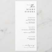 De avond voor de huwelijksrepetitie diner menu (Voorkant)