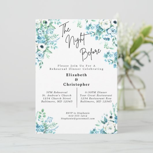 De avond voor de huwelijksrepetitie met diner kaart (Staand voorkant)