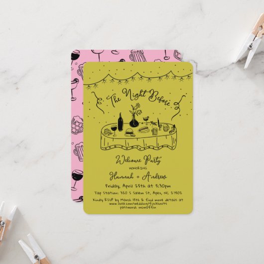 De avond voor de repetitie diner hand getrokken kaart (Voorkant / Achterkant in situ)