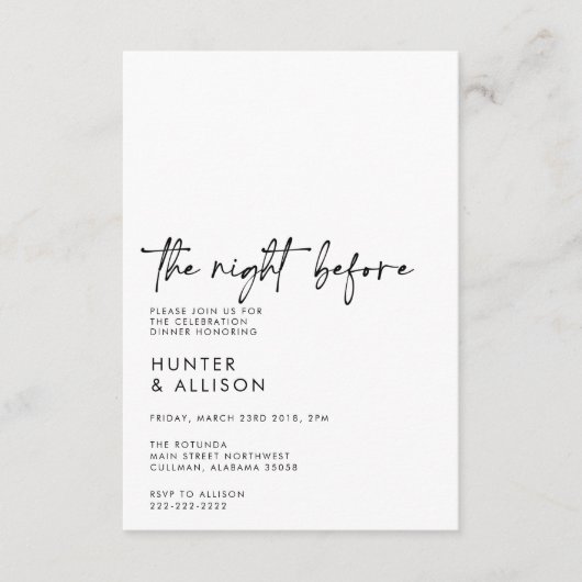 De avond voor de sluitingskaart informatiekaartje (Voorkant)