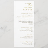 De avond voor goud 4-gangens proefbruiloftsmaal menu (Voorkant)