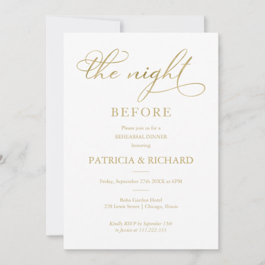 De avond voor goudfolie Eenvoudig repetitie diner Kaart (Voorkant)