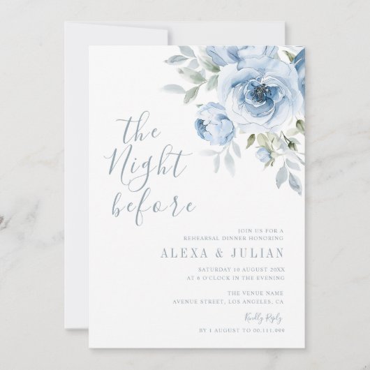 De avond voor het Blue Floral Repetitie Diner Kaart (Voorkant)
