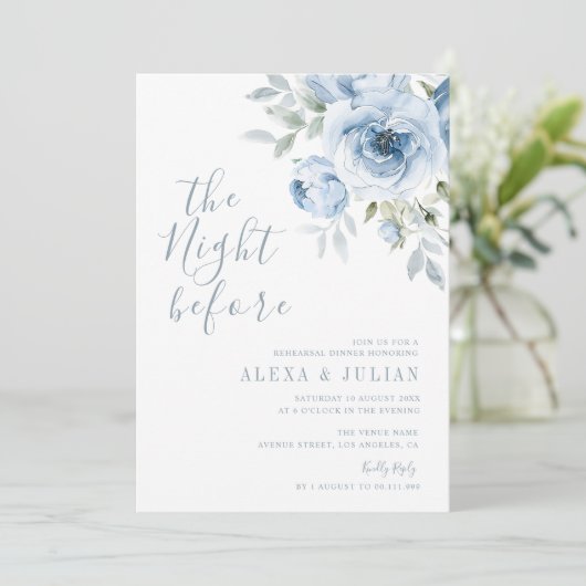 De avond voor het Blue Floral Repetitie Diner Kaart (Staand voorkant)