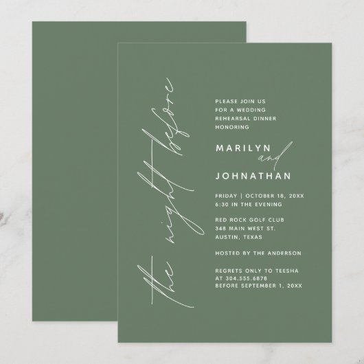 De avond voor het bruiloftsrepetitie dinerfeest t1 kaart (Voorkant / Achterkant)