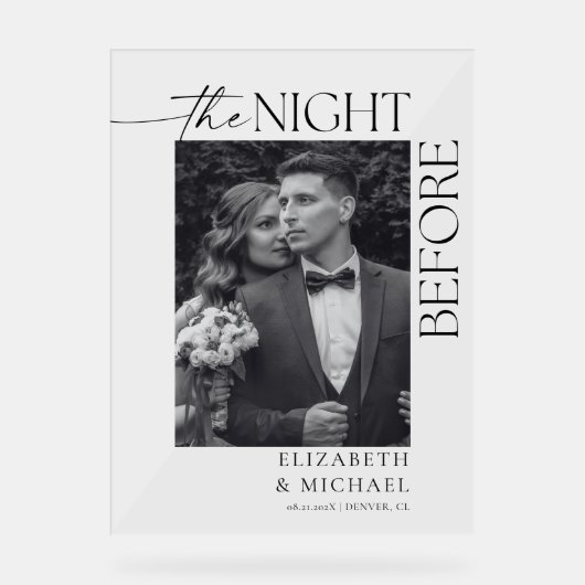 De avond voor het diner Welkom bruiloft Acryl Bord (Voorkant)