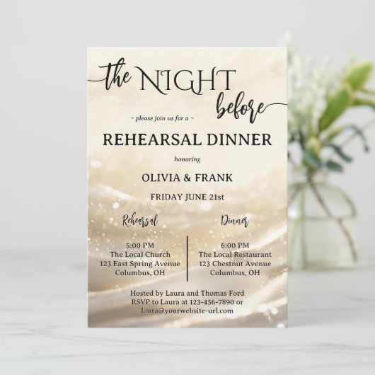 De avond voor het gouden glinsterende repetitiedin kaart (Staand voorkant)