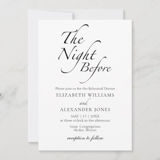 De avond voor het moderne script repetitie diner kaart (Voorkant)