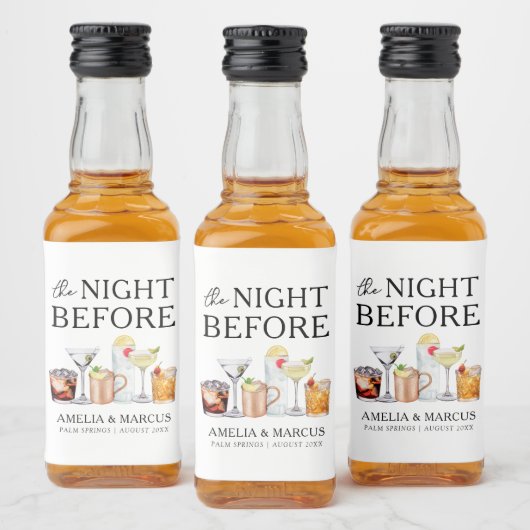 De avond voor het oefendiner van het paar likeurfles etiket (Flessen)