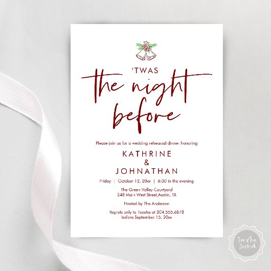 De avond voor het repetitie diner van de bruiloft kaart