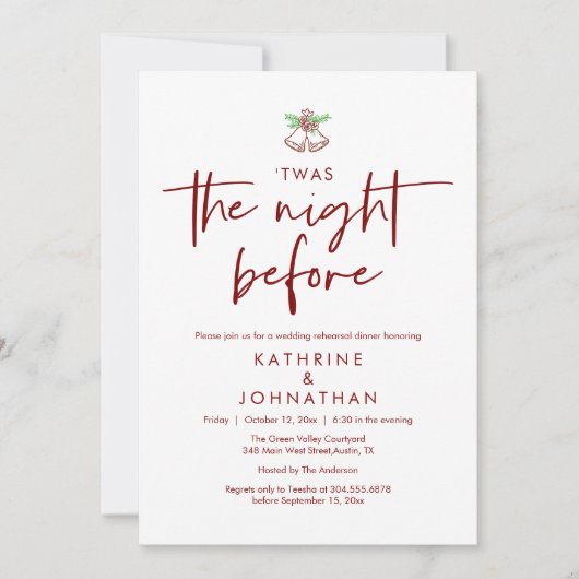De avond voor het repetitie diner van de bruiloft kaart (Voorkant)
