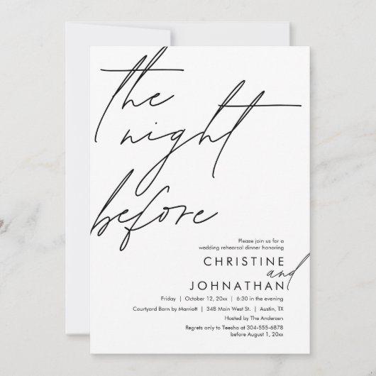 De avond voor het romantische bruiloft repetitie d kaart (Voorkant)