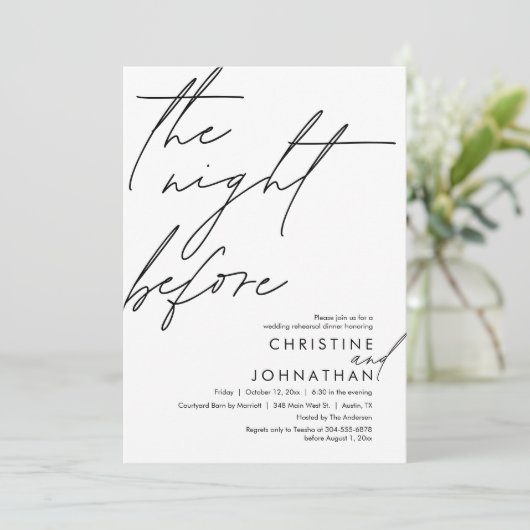 De avond voor het romantische bruiloft repetitie d kaart (Staand voorkant)