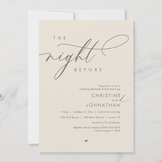 De avond voor het romantische bruiloft repetitie d kaart (Voorkant)