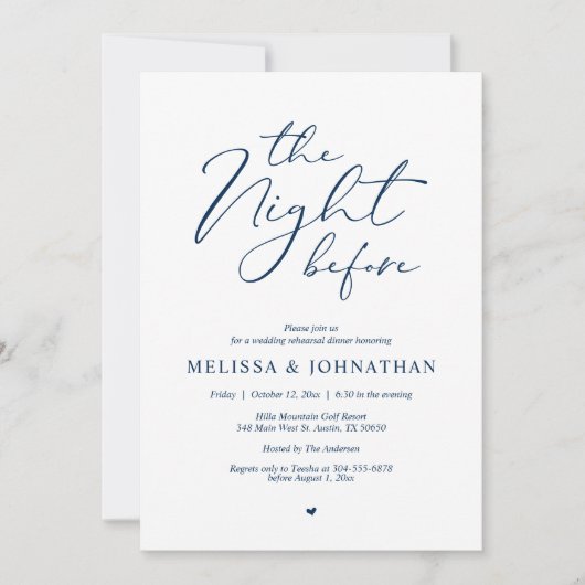 De avond voor het romantische bruiloft repetitie d kaart (Voorkant)