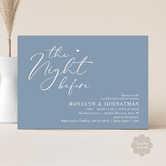 De avond voor het romantische bruiloft repetitie d kaart