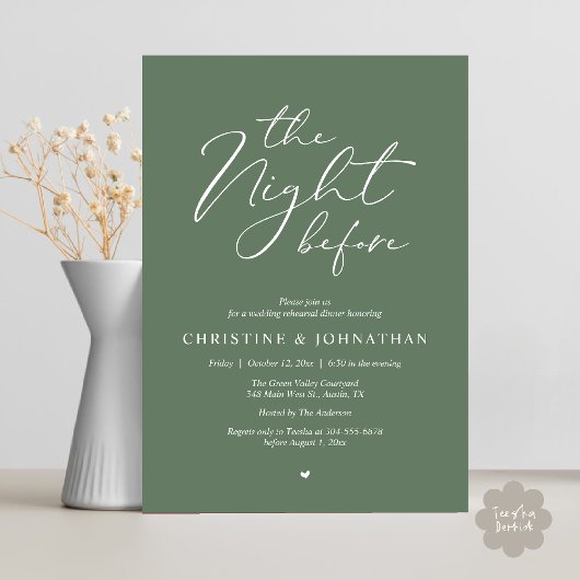 De avond voor het romantische bruiloft repetitie d kaart