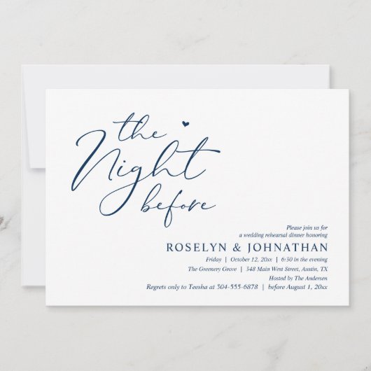 De avond voor het romantische bruiloft repetitie d kaart (Voorkant)