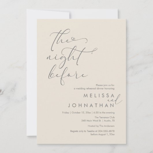 De avond voor het romantische bruiloft repetitie d kaart (Voorkant)