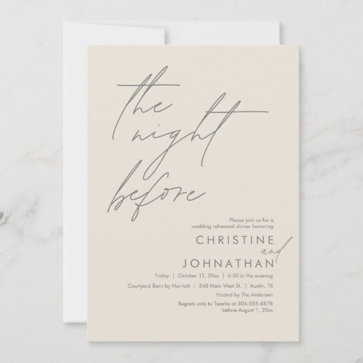 De avond voor het romantische bruiloft repetitie d kaart (Voorkant)