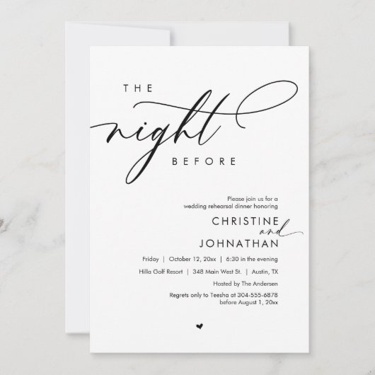 De avond voor het romantische bruiloft repetitie d kaart (Voorkant)