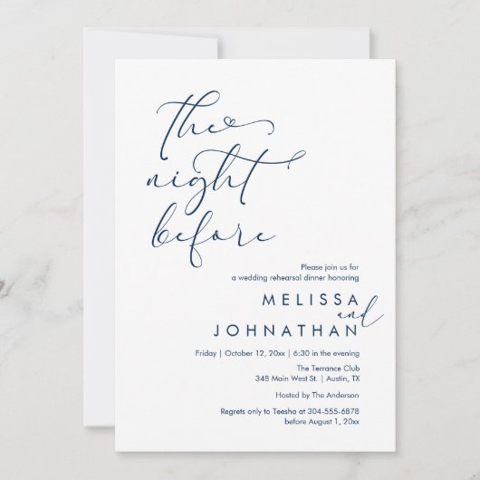 De avond voor het romantische bruiloft repetitie d kaart (Voorkant)