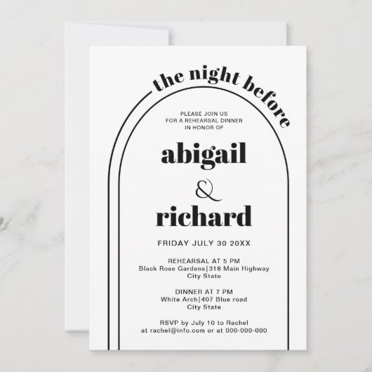 De avond voor maart bruiloft repetitie diner kaart (Voorkant)