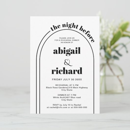 De avond voor maart bruiloft repetitie diner kaart (Staand voorkant)