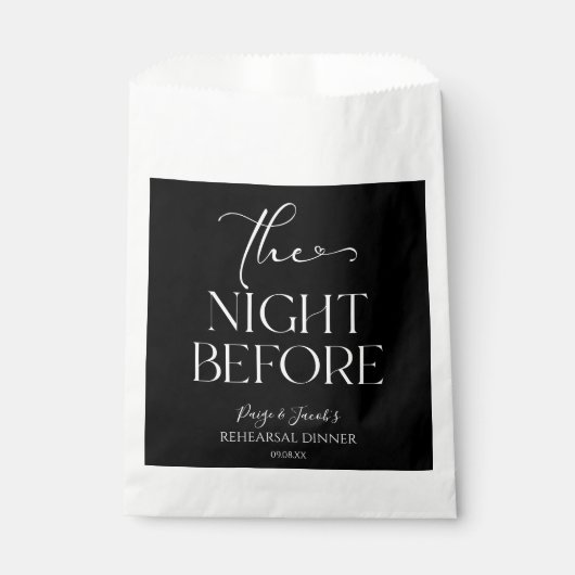 De avond voor minimale bruiloft repetitie diner bedankzakje (Voorkant)