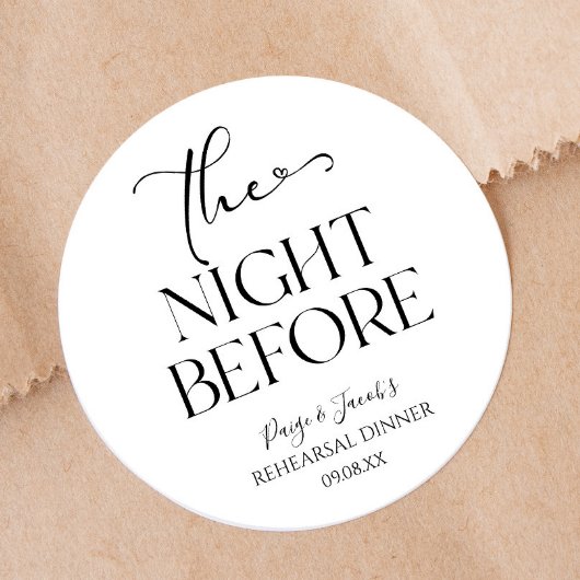 De avond voor minimale bruiloft repetitie diner ronde sticker