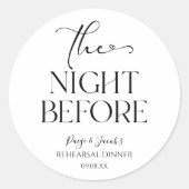 De avond voor minimale bruiloft repetitie diner ronde sticker (Voorkant)