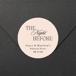 De avond voor repetitie diner blush roze gunst ronde sticker