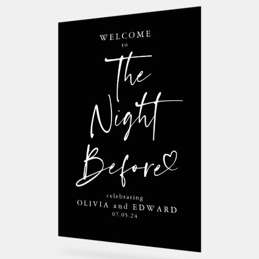De avond voor repetitie diner zwart welkom acryl bord (Hoek)