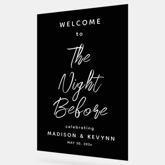 De avond voor repetitie diner zwart welkom acryl bord (Hoek)