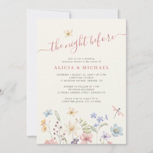 De avond voor rustieke bruiloft repetitie diner kaart (Voorkant)