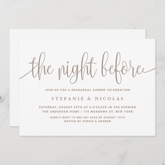De avond voor Taupe Script repetitie diner Kaart (Voorkant / Achterkant)
