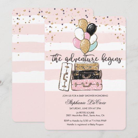 De avontuur begint baby shower uitnodiging (Voorkant / Achterkant)