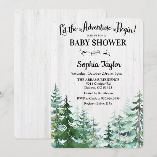 De avontuur begint baby shower uitnodiging (Voorkant / Achterkant)