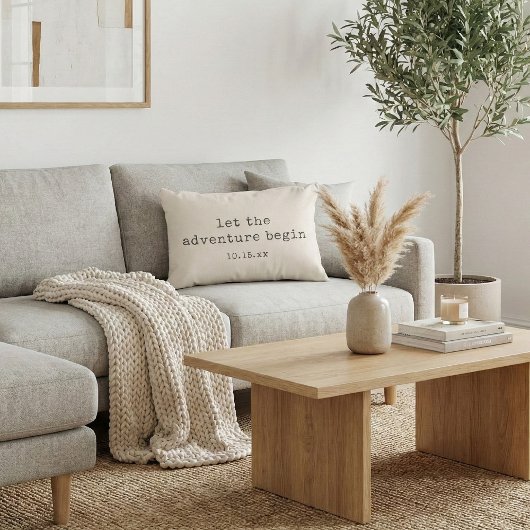 De Avontuur Begint Minimalistische Citaat Bruiloft Accent Kussen