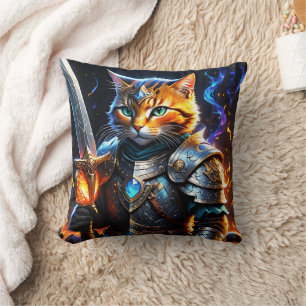 De avontuurlijke kattenridder met een zwaard kussen