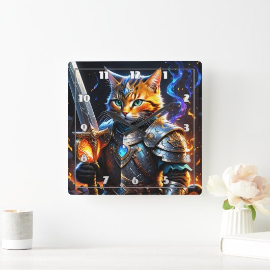 De avontuurlijke kattenridder met een zwaard vierkante klok (Huis)