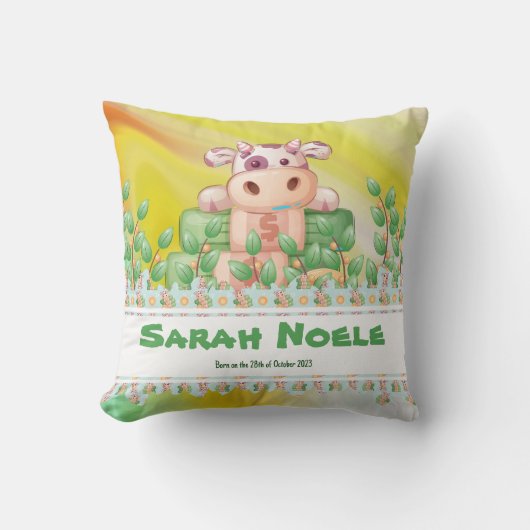 De avontuurlijke Koe kubus met editable teksten Kussen (Voorkant)