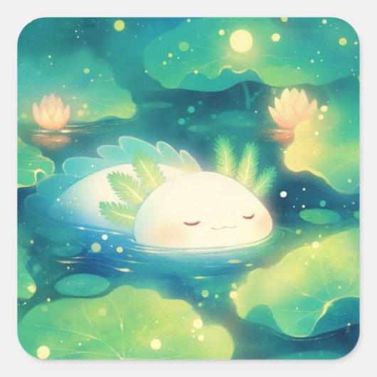 De Axolotl Bloemendroom Vierkante Sticker (Voorkant)