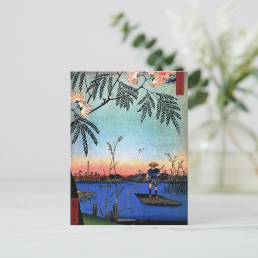 De Ayase-rivier en Kanegafuchi (綾 川 か 淵) Briefkaart (Staand voorkant)