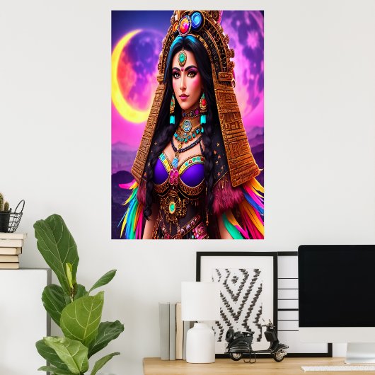 De Aztec Goddess Metztli | AI Art. Poster (Thuiskantoor)
