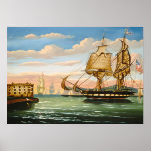 De baai van New York bij Zonsondergang door Thomas Poster