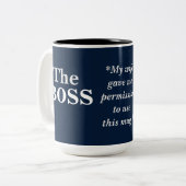 De Baas Humor Tweekleurige Koffiemok (Voorkant links)