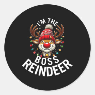 De baas rendier familie matching groep kerst ronde sticker
